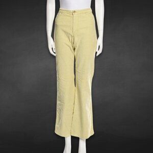 Paloma Flared Leg Pants Mid-Rise Fit Soft Corduroy Wool Fabric Sunny Yellow W 34